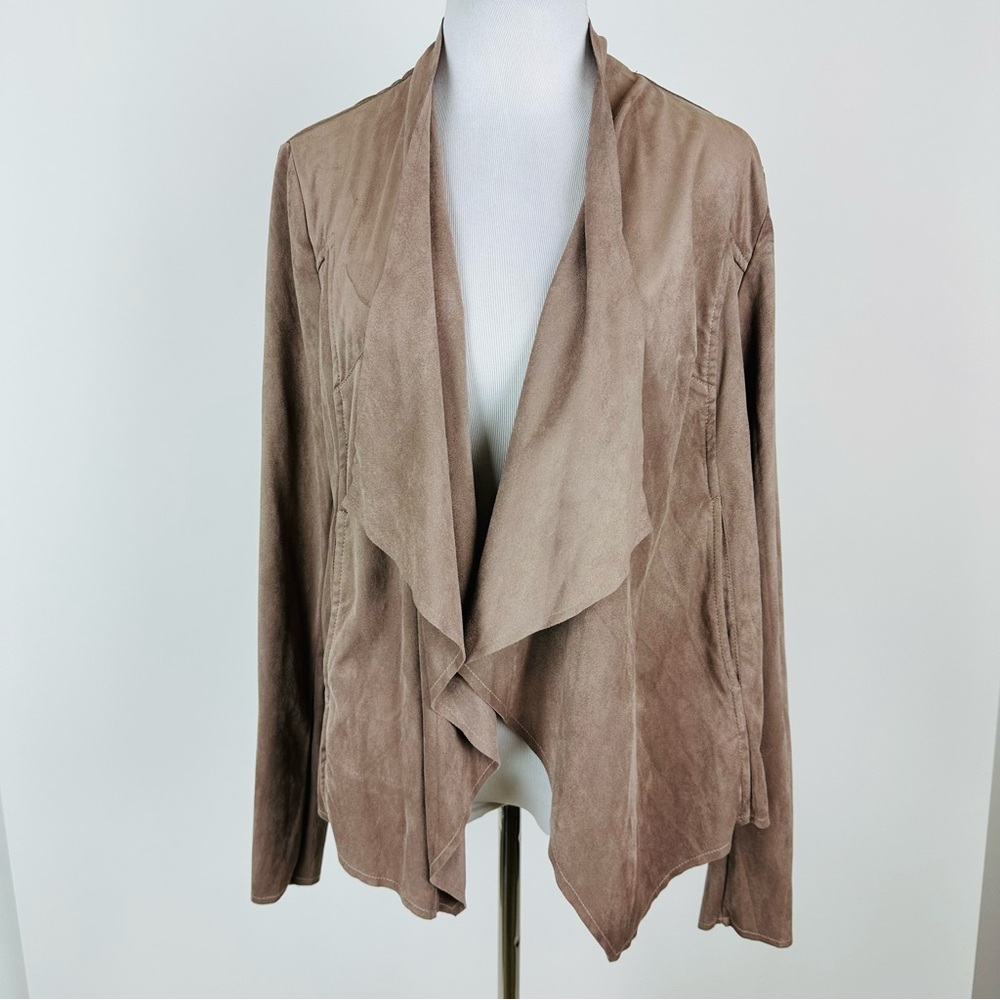 Edison Neutral Mocha Vegan Leather Stretch Drape Front Jacket Size XXL